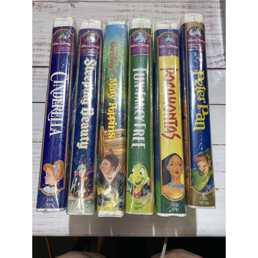 Set Of 6 Disney Unopened VHS Cinderella Sleeping Beauty Pocahontas Peter Pan